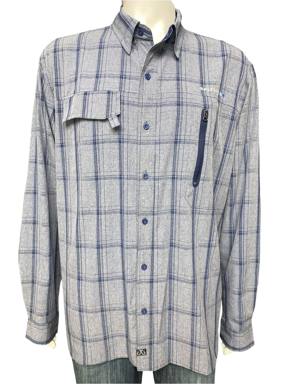 Salt Life SLX Fishing Shirt XLG Blue Plaid Long Sleeve Performance Button Up